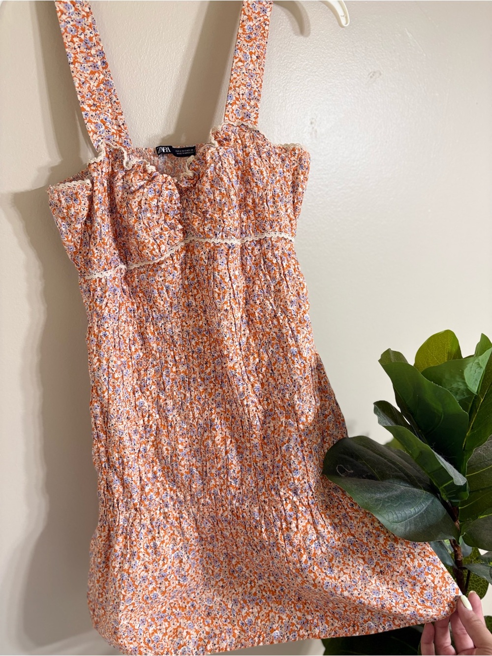 Zara Orange Floral Smocked Mini Dress